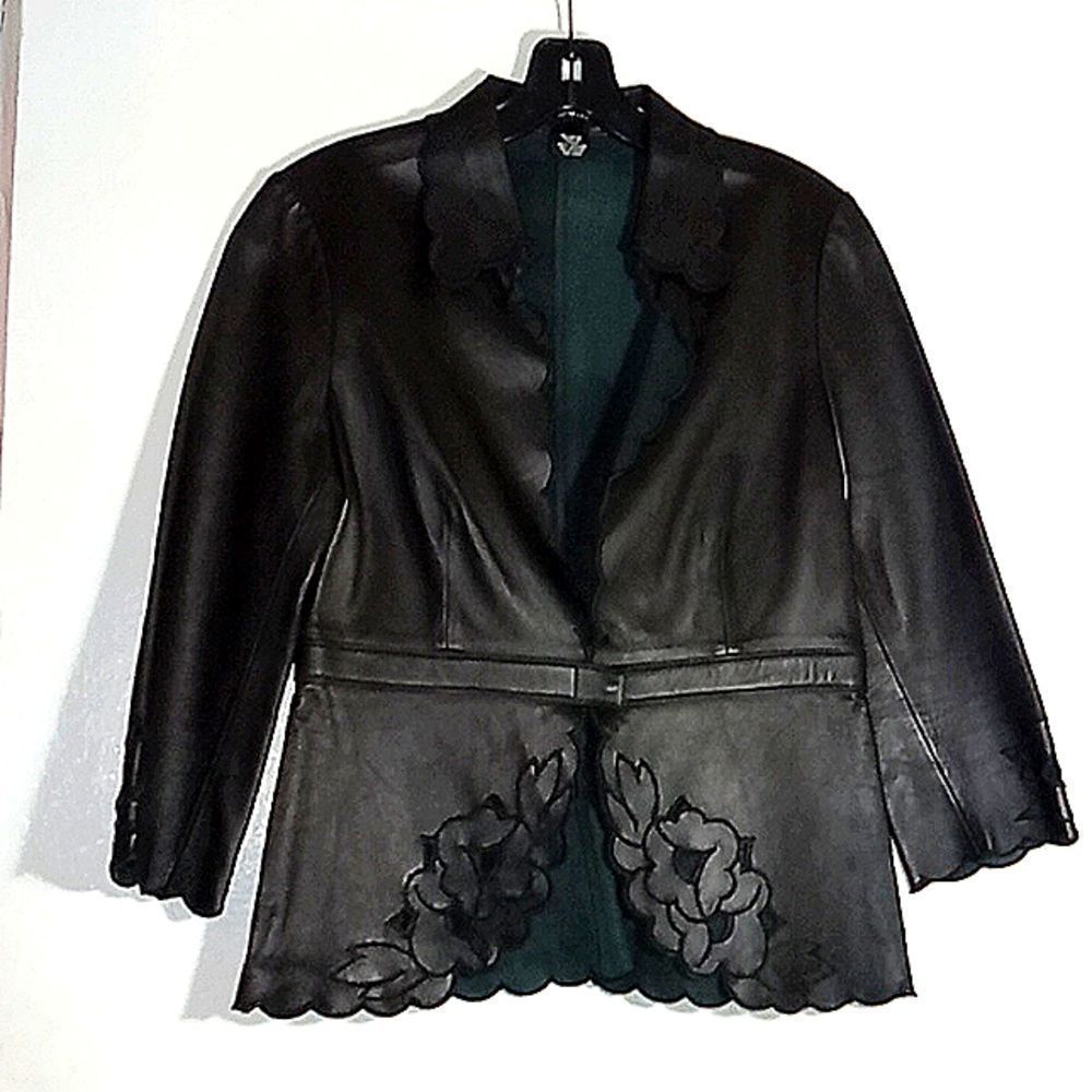THE WRIGHTS ITALIAN SOFT LEATHER JACKET WITH FLORAL LAZER CUT DETAILS